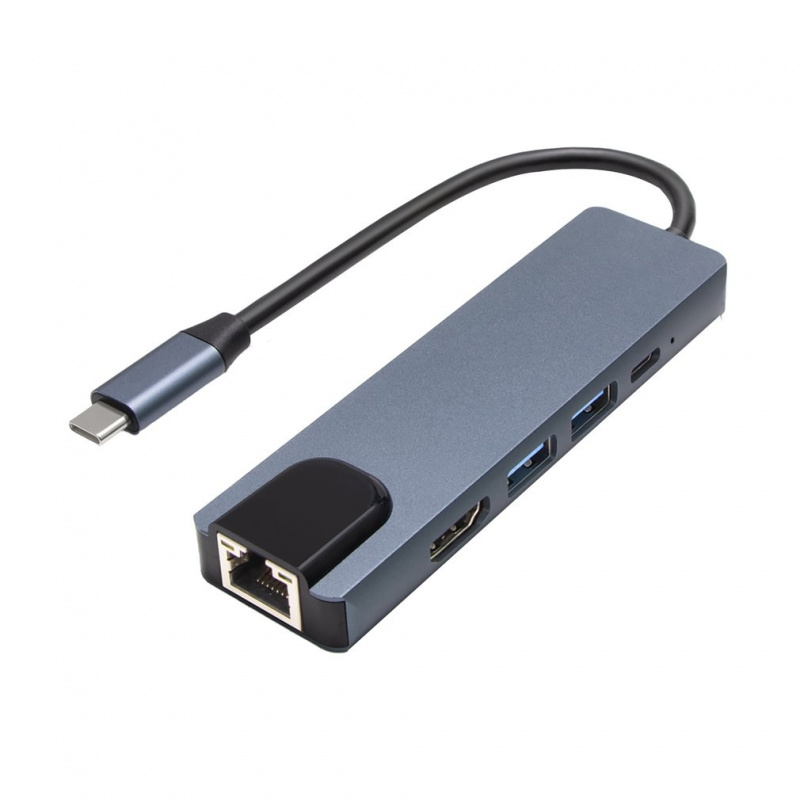 6 合 1 USB Type-C 多端口集線器適配器底座，帶 4K HDMI 兼容 PD RJ45 以太網局域網充電，適用於 MacBook USB Type-C 集線器