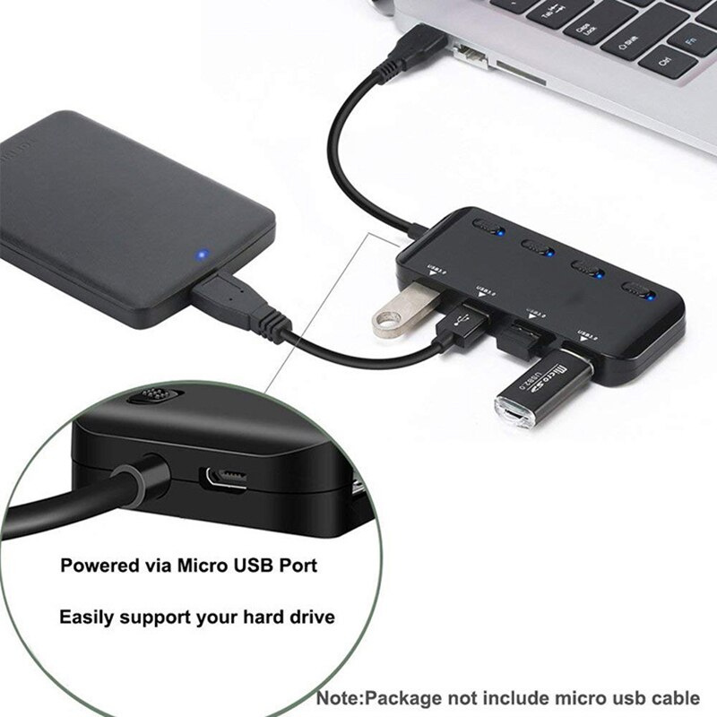 USB 3.0 集線器分離器 - USB 延長器、4 端口 USB 超薄數據集線器、USB C 集線器、Type C 至 USB 3.0 適配器 USB C 分離器