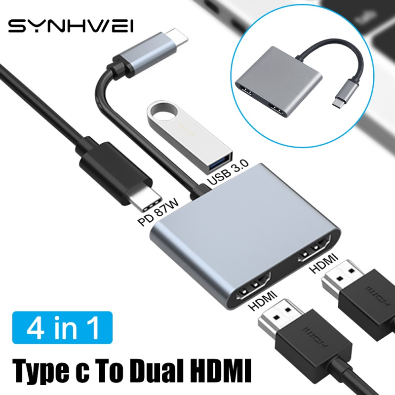 雙 HDMI USB C 集線器至 87W PD 充電 USB 3.0 雙屏顯示適配器擴展塢適用於 Macbook Air Pro 筆記本電腦 C 型分配器