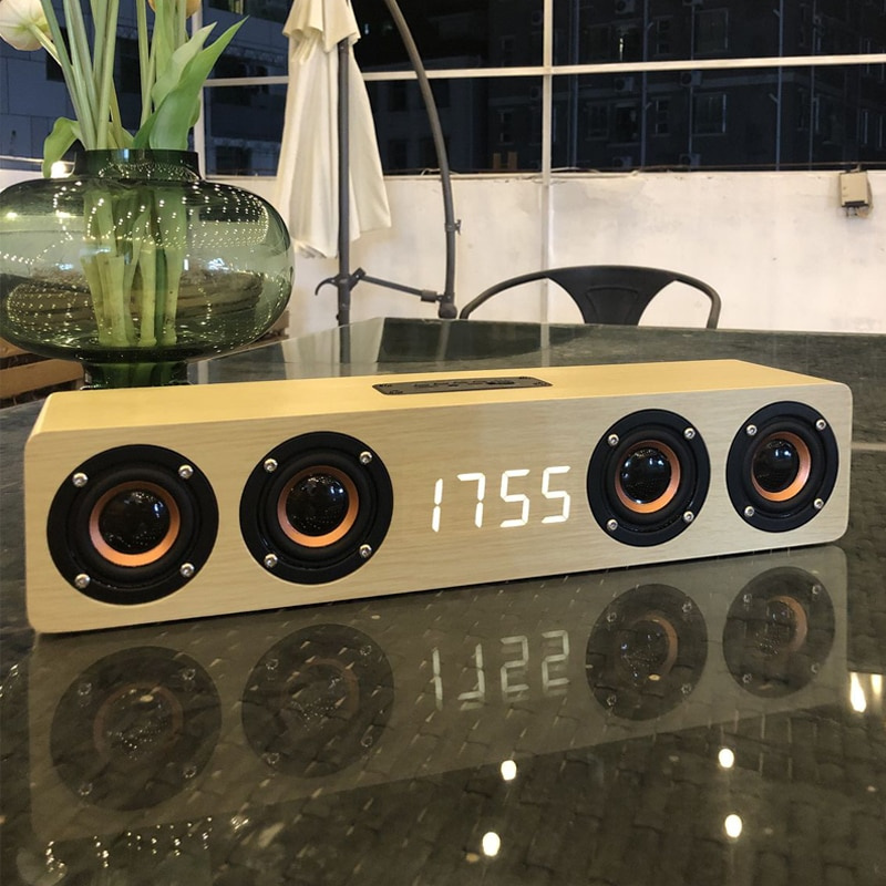 木質藍牙音箱便攜式無線低音炮時鐘音箱家用電腦回音壁條形音箱HiFi立體聲TF AUX U盤