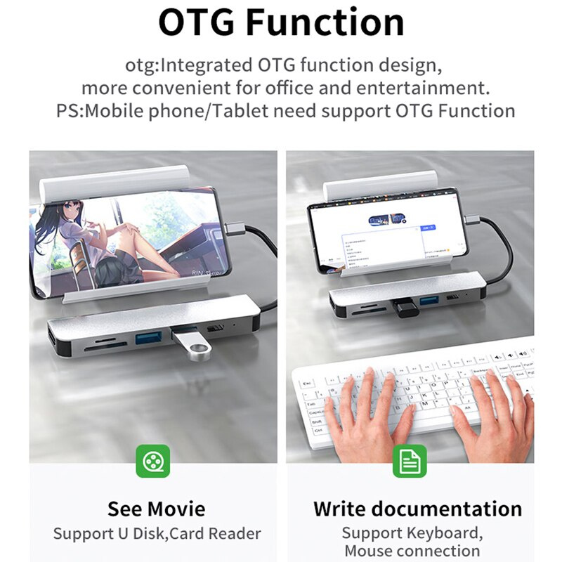 適用於 iPad Pro 2021 USB C 型適配器的 USB C 集線器 3.5 毫米輔助插孔 USB -C PD 集線器 3.0 2.0 適用於 Macbook Pro Air M1 TF SD 讀卡器