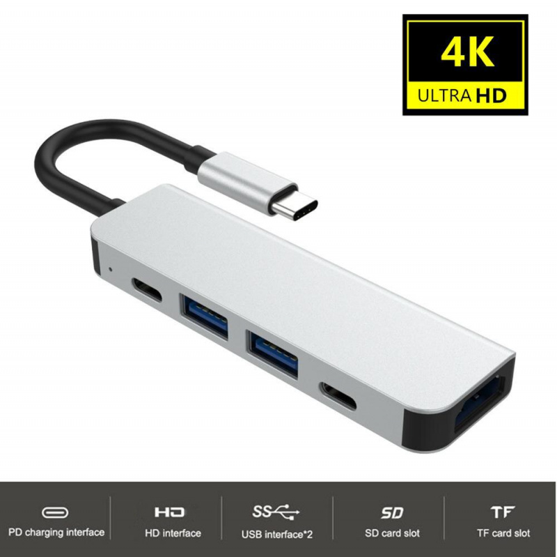 USB C 型集線器 HDMI 兼容 4K30Hz 轉換器 PD 充電 87W USB3.0 2 TF SD 卡讀取器 RJ45 1000bps  適配器適用於 macbook