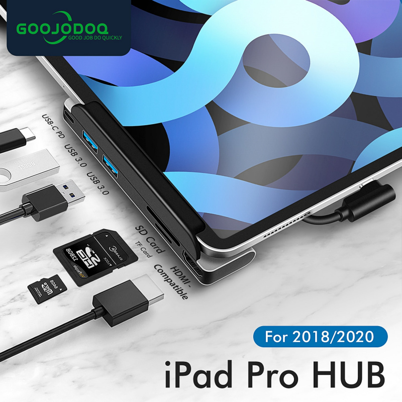 USB C HUB 適用於 iPad Pro 12.9 11 2020 2018 Type C HUB 轉 HDMI 兼容 USB 3.0 PD SD TF USB-C USB HUB 適配器適用於 MacBook Air
