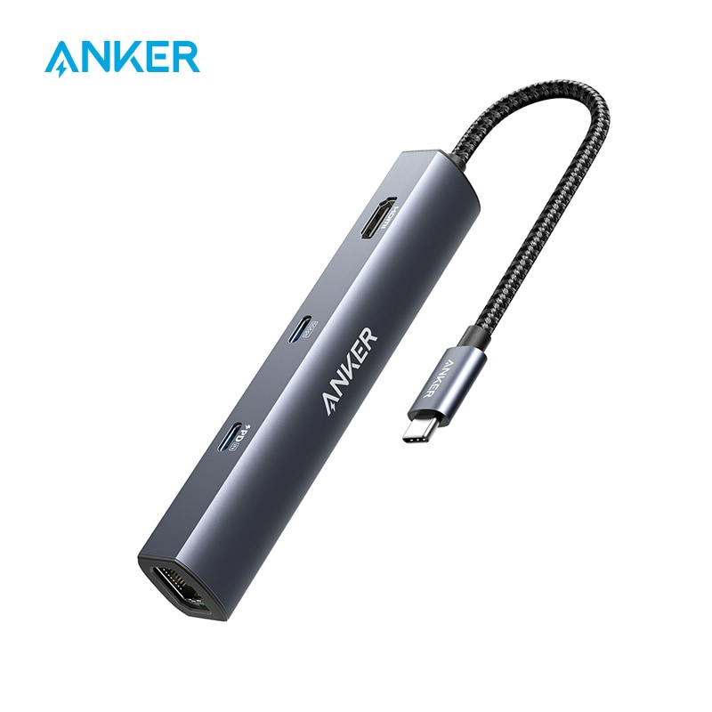 Anker USB C Hub, PowerExpand 6-in-1 USB C PD Ethernet Hub with 65W Power Delivery, 4K HDMI, 1Gbps Ethernet，