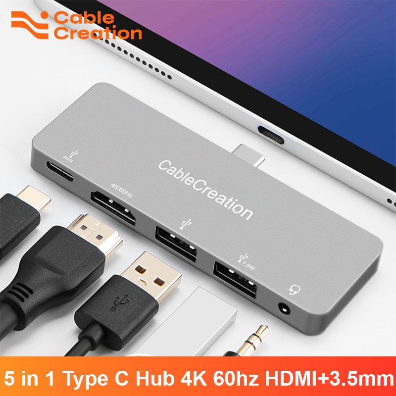 CableCreation USB C 集線器 C 型轉 HDMI 4K 60Hz USB3.0 PD100W 3.5 毫米插孔 USB C 擴展塢適配器適用於 Macbook iPad Pro 2020 HUAWEI P30