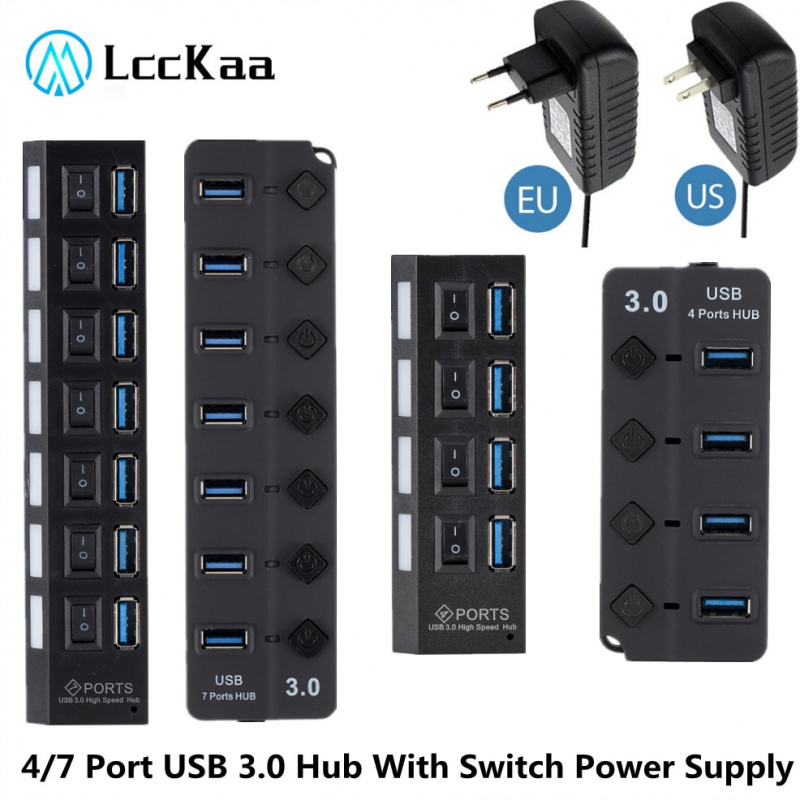 LccKaa USB HUB 3.0 多 USB 分路器 4 7 端口 USB Hab 帶開關電源適配器迷你集線器分路器 PC 筆記本電腦電纜連接器