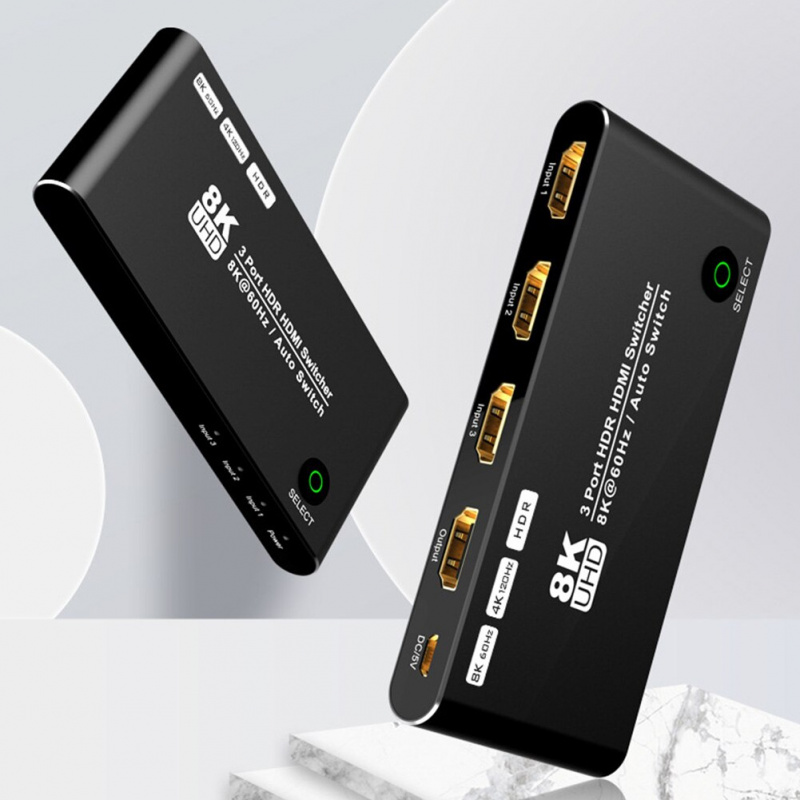 HDMI 兼容切換器 3 端口 8K 60Hz 3 進 1 出視頻電纜分配器，用於將多個設備連接到電視 顯示器