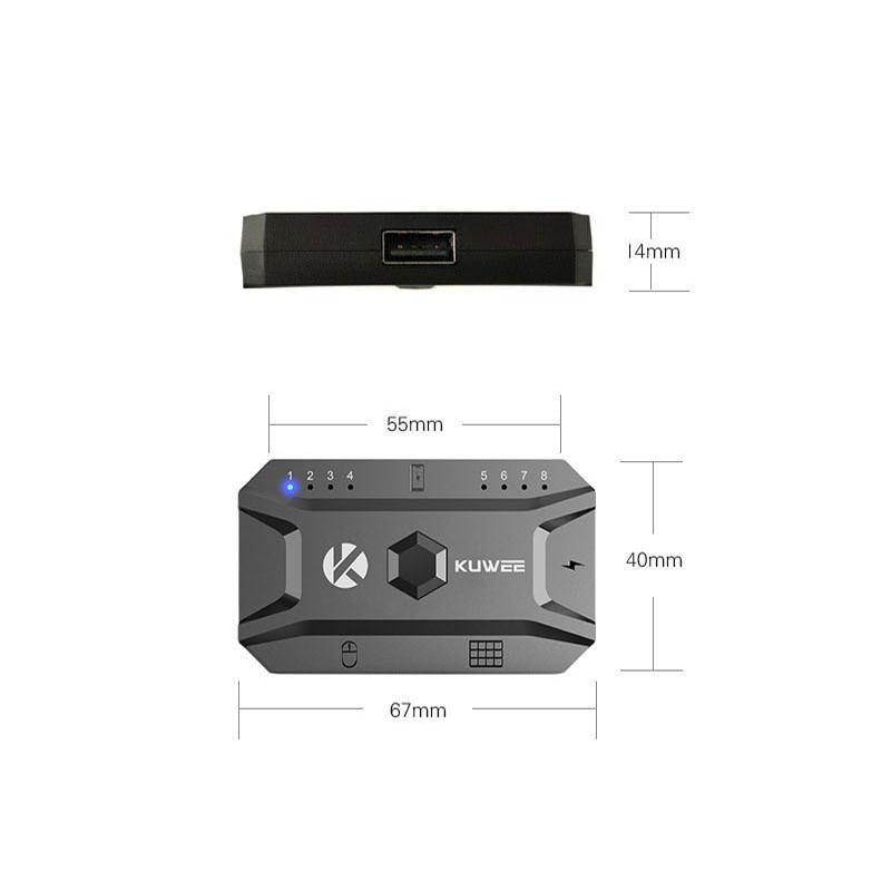 藍牙集線器 USB 5.0 轉換器有線鍵盤和鼠標到無線 usb 集線器適配器支持 8 台設備適用於平板電腦、筆記本電腦、手機