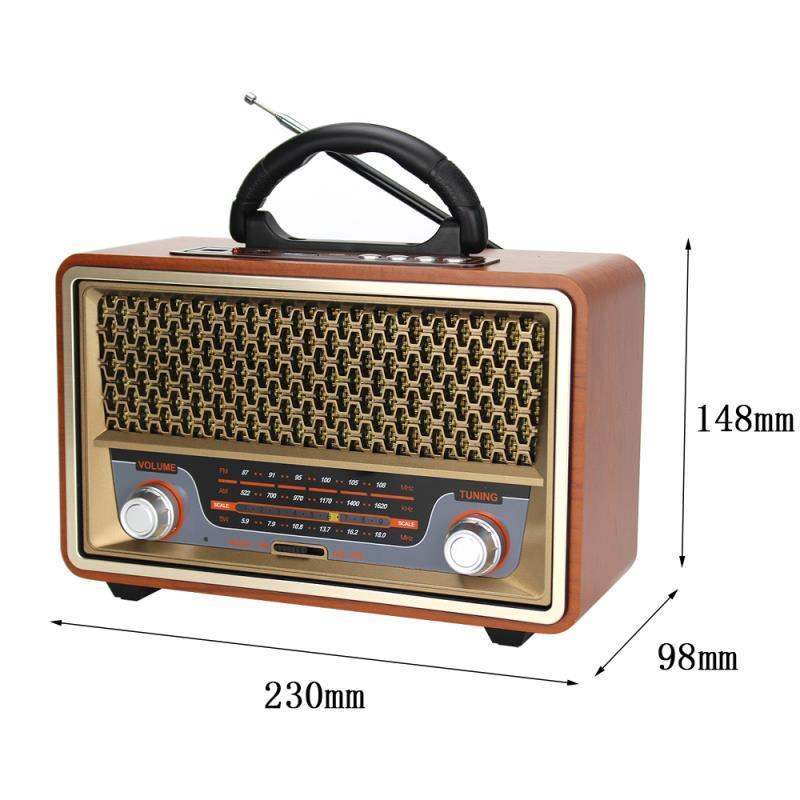 高品質木質復古便攜式收音機音樂播放器 AM FM SW 多功能藍牙音箱低音炮插卡音響 Caixadesom