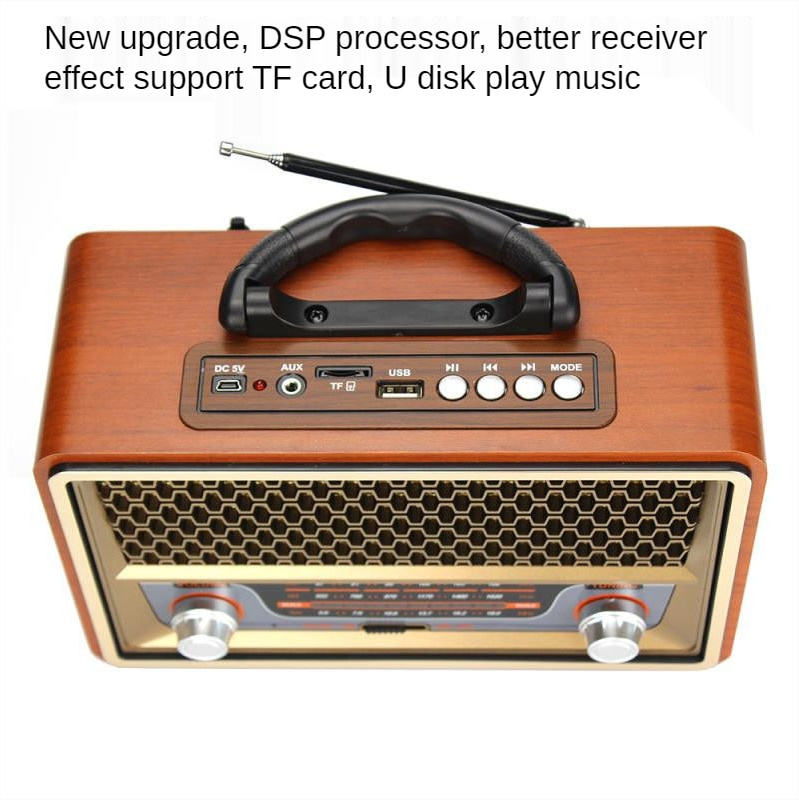 高品質木質復古便攜式收音機音樂播放器 AM FM SW 多功能藍牙音箱低音炮插卡音響 Caixadesom