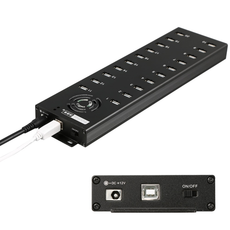 Sipolar 多 20 端口 USB 2.0 充電器集線器，帶外部 12V10A 桌面電源適配器，用於數據同步和手機平板電腦充電