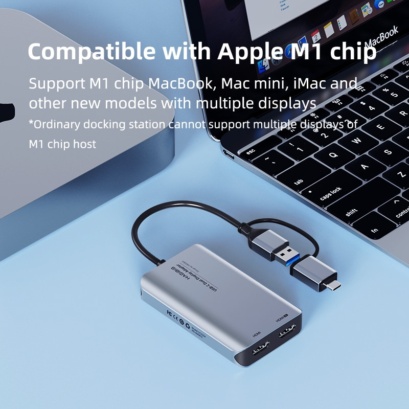 Hagibis USB C USB 3.0 轉雙 HDMI 兼容適配器適用於 M1 MacBook Pro Air USB 集線器 4K 雙顯示器擴展塢