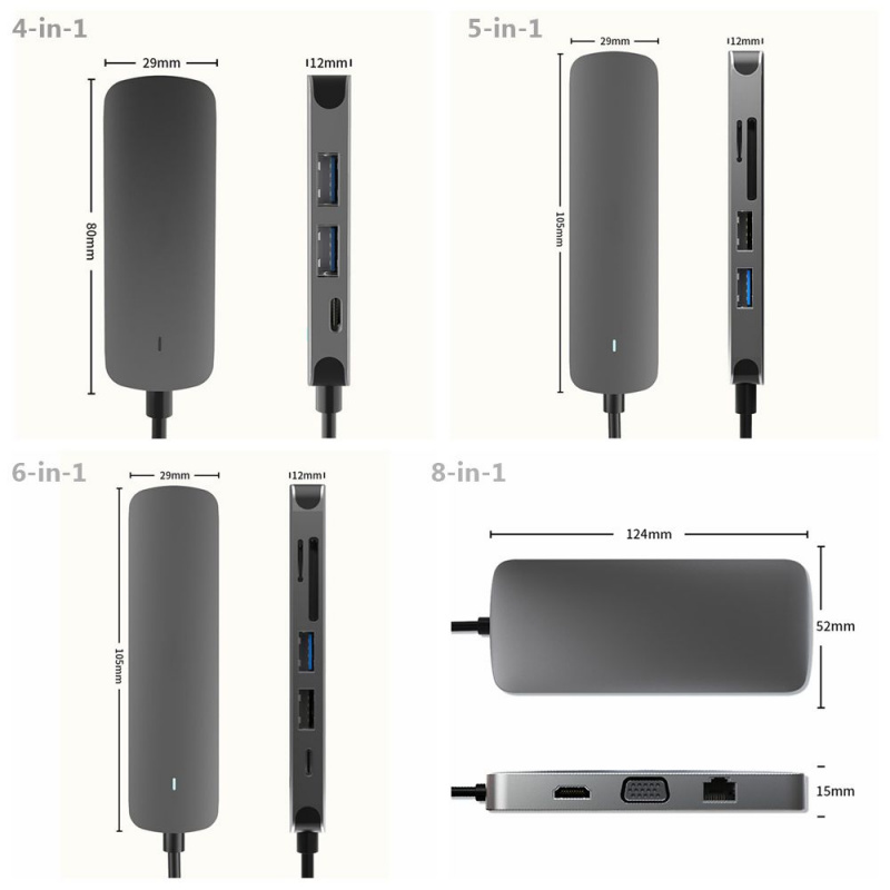 多端口適配器 SD TF RJ45 擴展塢 PD 充電 USB C 集線器 Type-C 分配器 4K HDMI 適用於 Macbook Air M1 iPad Pro