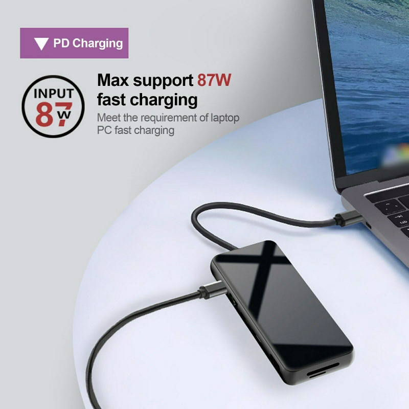 USB C 集線器三顯示器玻璃面板 C 型適配器，帶 2HDMI VGA RJ45 Thunderbolt 3 PD 音頻擴展塢，適用於 Macbook Pro