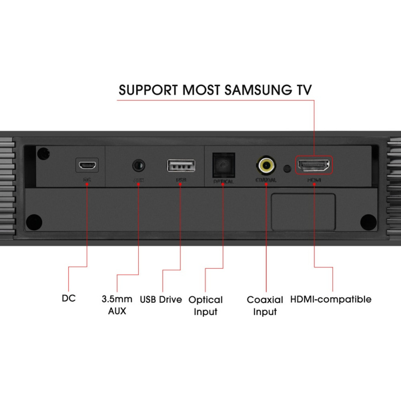 40W 電視條形音箱 HiFi 揚聲器家庭影院條形音箱藍牙兼容揚聲器支持光學 HDMI 兼容三星電視