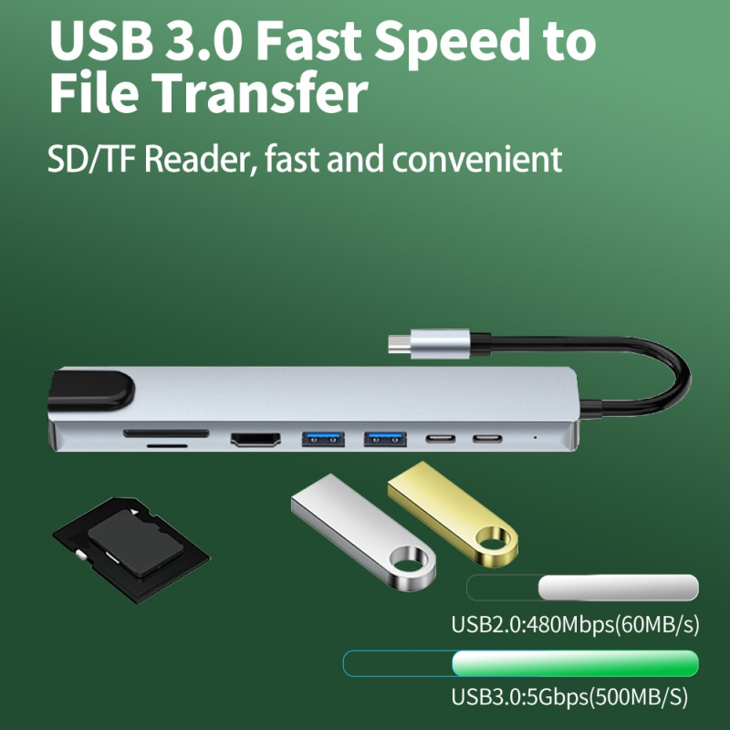 4 5 8 in 1 USB C HUB 3.0 擴展塢適配器擴展塢適配器 PC 筆記本電腦 4K HDMI 集線器 PD 充電 USB 分配器