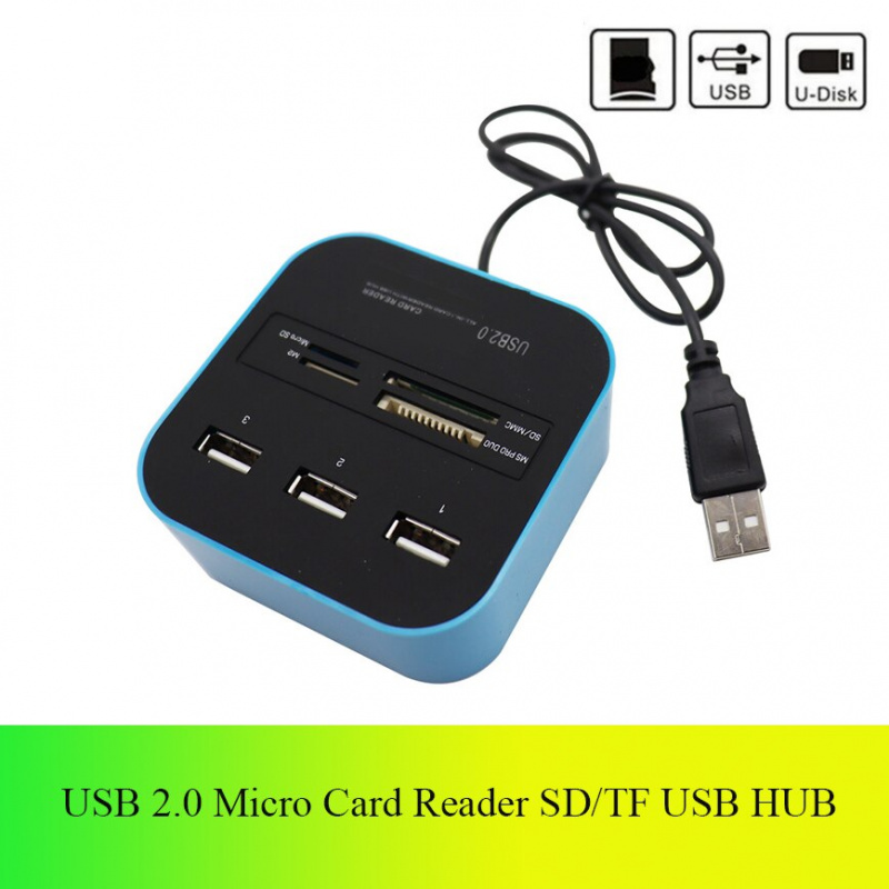 迷你 USB 集線器 2.0 多集線器 + 讀卡器高速多 USB 分離器多合一用於 PC 計算機的 SD TF M2 MS