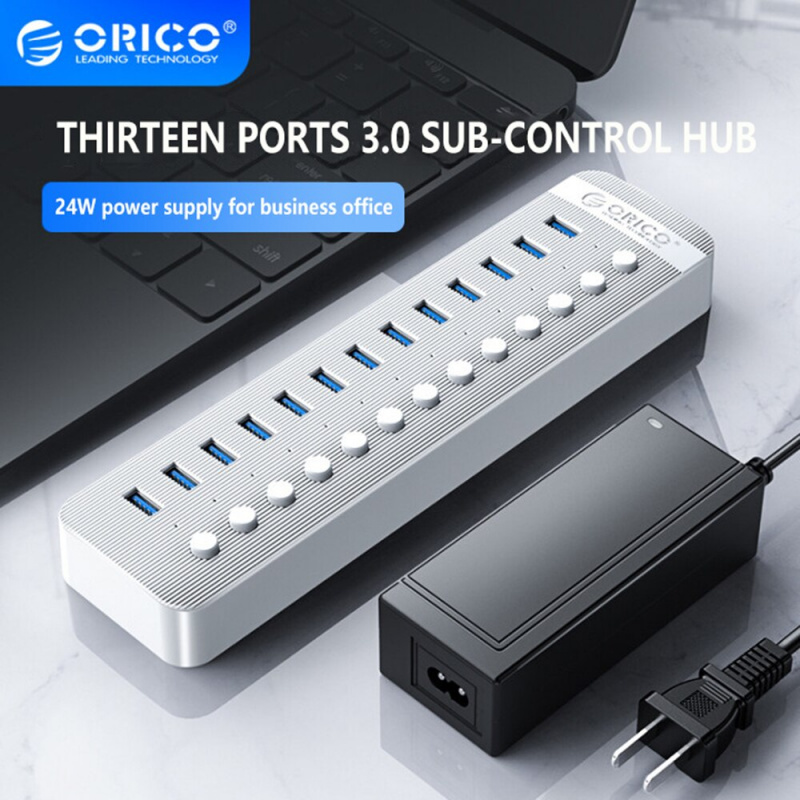 ORICO Industrial USB 3.0 HUB Splitter 10 13-port USB OTG splitter on off switch with 12V 電源適配器支持電腦充電器