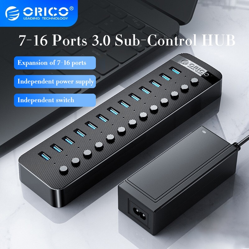 ORICO Industrial USB 3.0 HUB Splitter 10 13-port USB OTG splitter on off switch with 12V 電源適配器支持電腦充電器