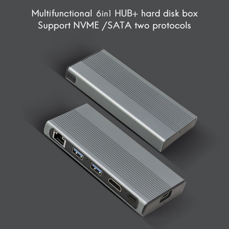 GUDGA USB 集線器 Type C 3.1 到 M.2 SATA NVME NGFF HD 4K RJ45 1000M LAN 10Gbps M.2 SSD Case Enclosure USB C Splitter HDD Enclosure