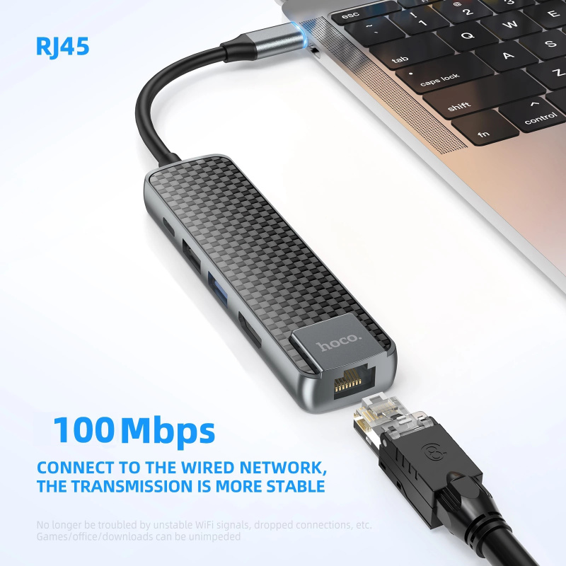 HOCO USB C Hub Type C to HDMI-compatible USB 3.0 OTG Adapter 4K 30Hz RJ45 PD60W USB C Dock For MacBook Air Pro 2020 Data Tansfer