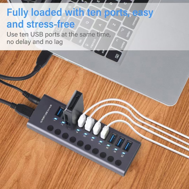 Metal USB 3.0 Hub Multi USB Splitter 3 Hab Use Power Adapter Multiple Expander 2.0 Hub With Switch For Laptop Accessoriess