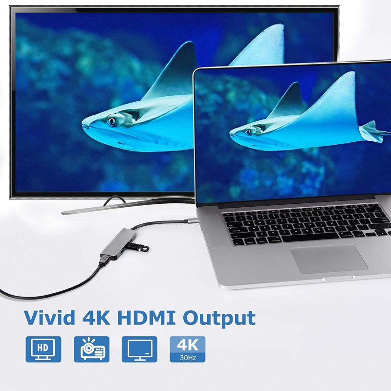 4 合 1 USB C 集線器多端口適配器帶 4K HDMI USB 3.0 87W PD Thunderbolt 3 USB 集線器適用於筆記本電腦 Macbook Pro Air 小米筆記本