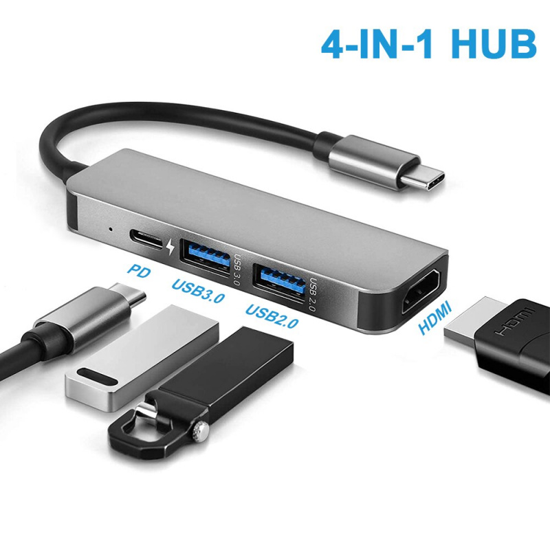 4 合 1 USB C 集線器多端口適配器帶 4K HDMI USB 3.0 87W PD Thunderbolt 3 USB 集線器適用於筆記本電腦 Macbook Pro Air 小米筆記本