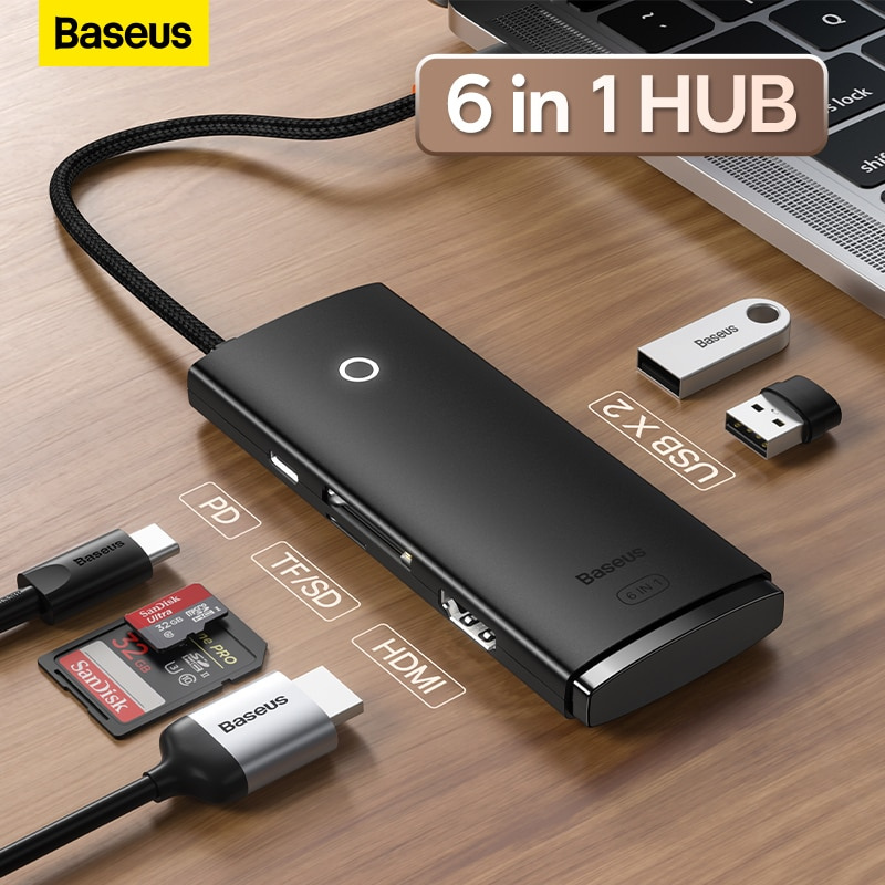 Baseus Lite Series USB HUB 6 in 1 Type-C HUB Docking Station HDMI-Compatible USB 3.0 Adapter for MacBook Pro Air Samsung Galaxy
