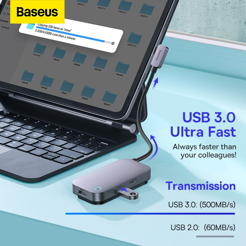 Baseus USB C HUB Type C HUB to HDMI-compatible USB 3.0 PD Port  Mobile Phone USB-C USB HUB Adapter For MacBook Pro For iPad Pro