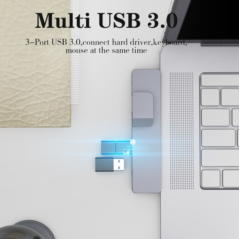 tebe 雙 Type-c 集線器 USB C 3.1 轉 HDMI RJ45 千兆以太網 SD TF 讀卡器多 USB-C 分離器適用於 Macbook Pro M1 Air