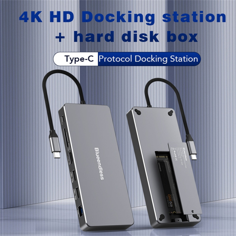 多 USB 集線器 HDMI 4K VGA 適配器到分配器 3 端口 USB 集線器帶 SSD 外殼 USB-C Type C 適用於 MacBook 筆記本電腦擴展塢