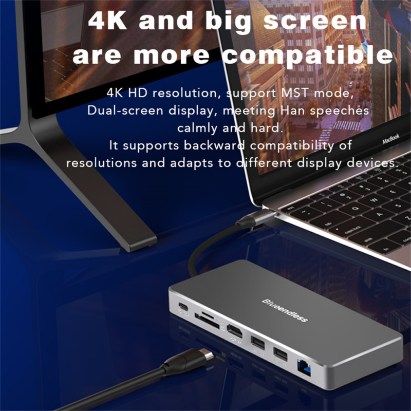 多 USB 集線器 HDMI 4K VGA 適配器到分配器 3 端口 USB 集線器帶 SSD 外殼 USB-C Type C 適用於 MacBook 筆記本電腦擴展塢