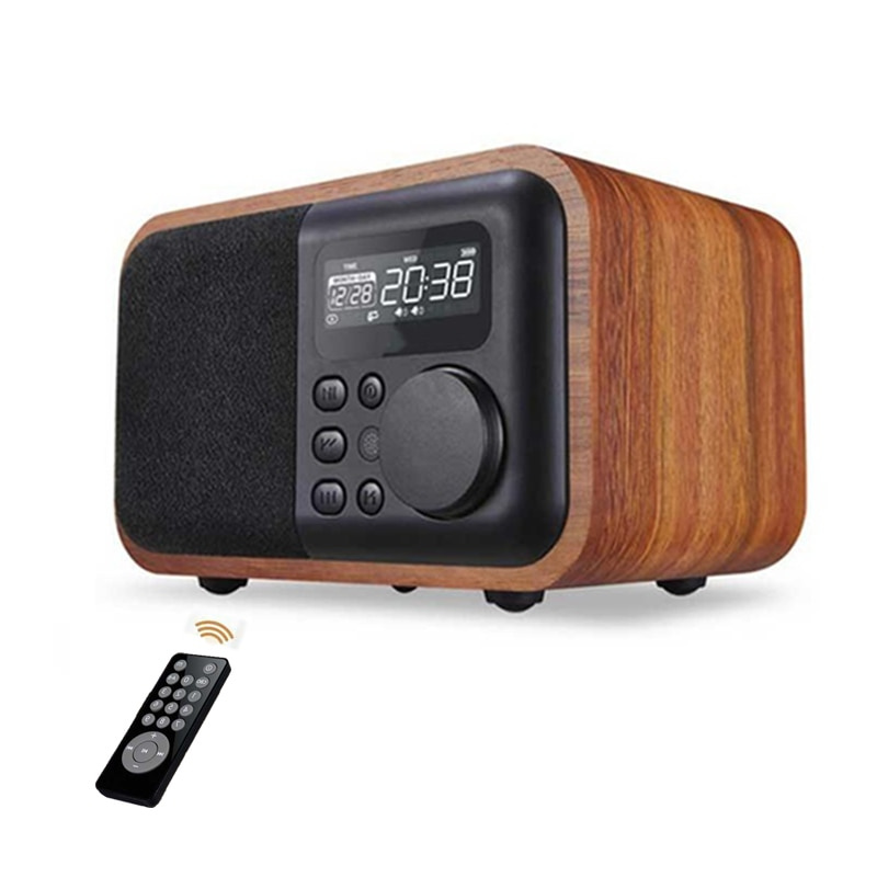 無線木質便攜式藍牙音箱低音炮帶 FM 收音機鬧鐘 Caixa De Som 遙控 Altavoces 音箱