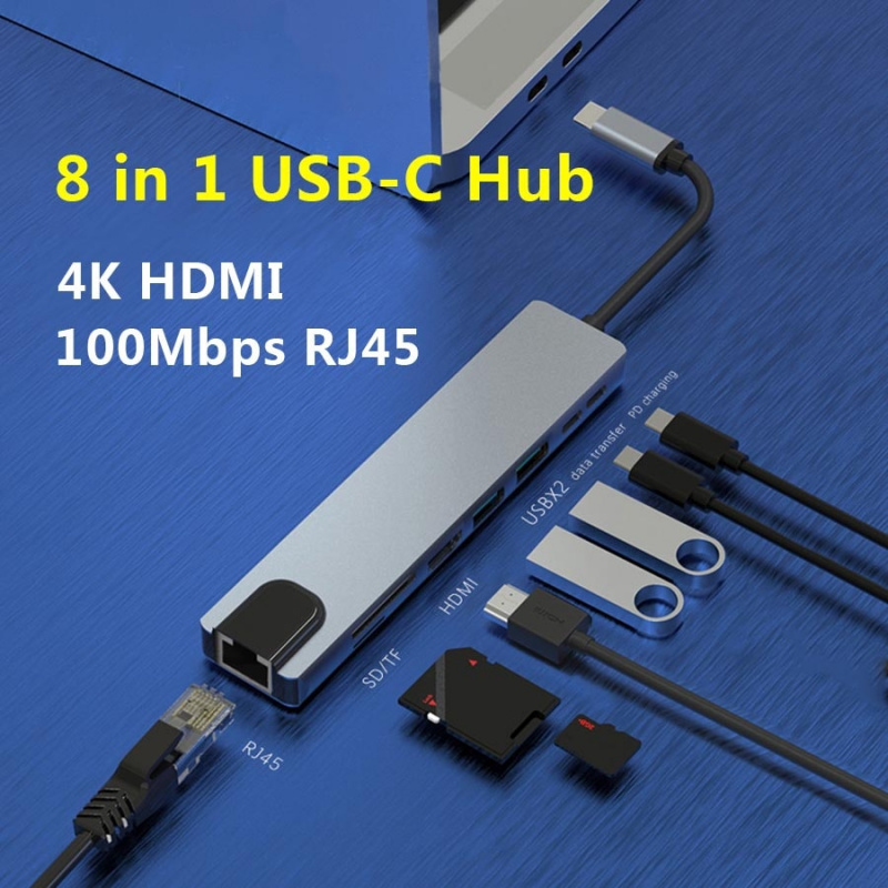 HDMI USB C Hub Multi USB 3.0 Splitter Type C Adapter 8 in 1 Dock Station For Macbook Pro Air Phone PD Charge Laptop Accessories