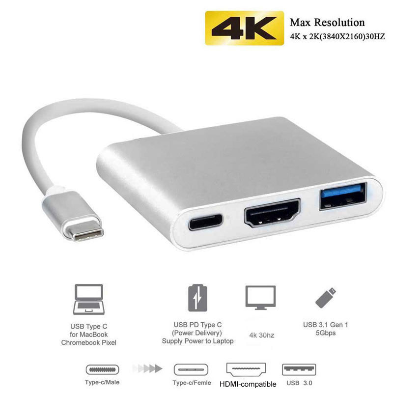 Mosible Thunderbolt 3 USB C 型集線器 HDMI 兼容 4K 適配器 USB-C 擴展塢，帶 PD 集線器 3.0 適用於 MacBook Pro Air M1 2022
