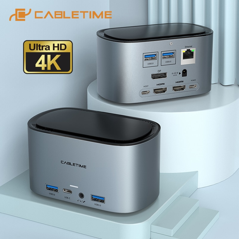 CABLETIME 多 USB 擴展塢集線器適用於筆記本電腦 USB C 集線器擴展塢 HDMI 4K 60Hz RJ45 1000Mbps SSD 外殼 USB3.0 PD 100W C390