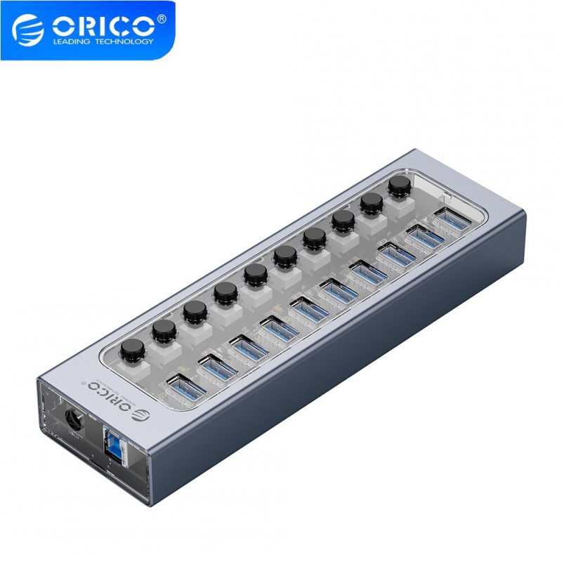 ORICO AT2U3 供電 USB 3.0 集線器帶 QC 快速充電器 7 10 端口獨立開關適用於 Macbook USB 分離器擴展適配器