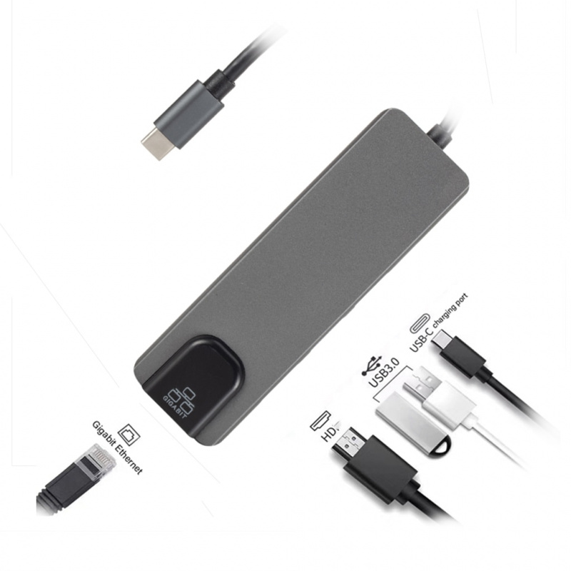 Kebidu 4K USB C 集線器轉千兆以太網 Rj45 Lan 5 合 1 USB C 型集線器適配器適用於 Mac book Pro Thunderbolt 3 USB-C 充電器 PD