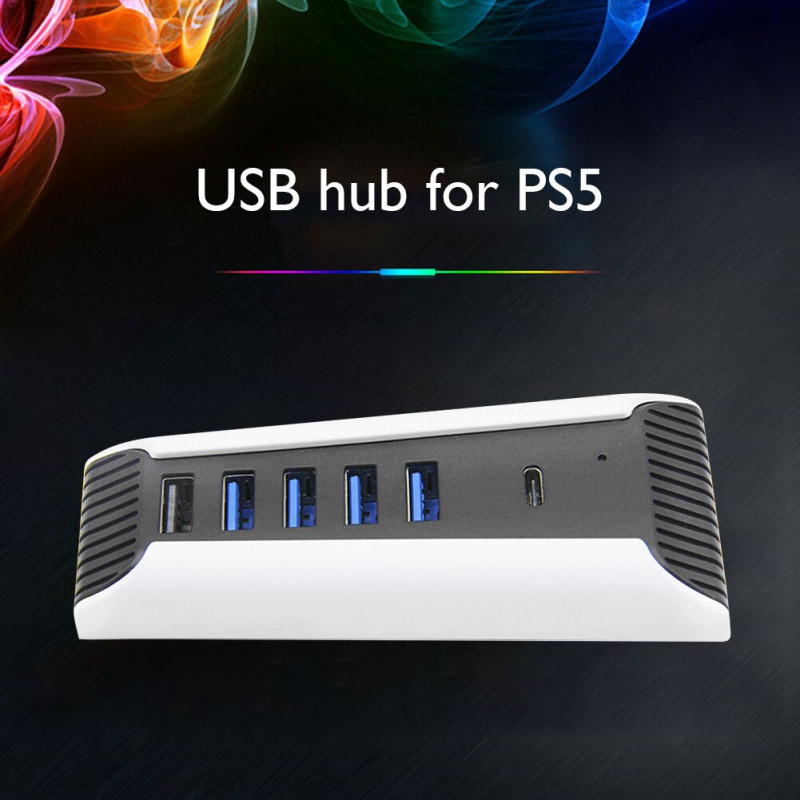 適用於 PS5 USB 集線器 6 合 1 USB 分離器擴展器集線器適配器，帶 5 個 USB A + 1 個 USB C 端口，適用於 PlayStation 5 超高速 USB 適配器