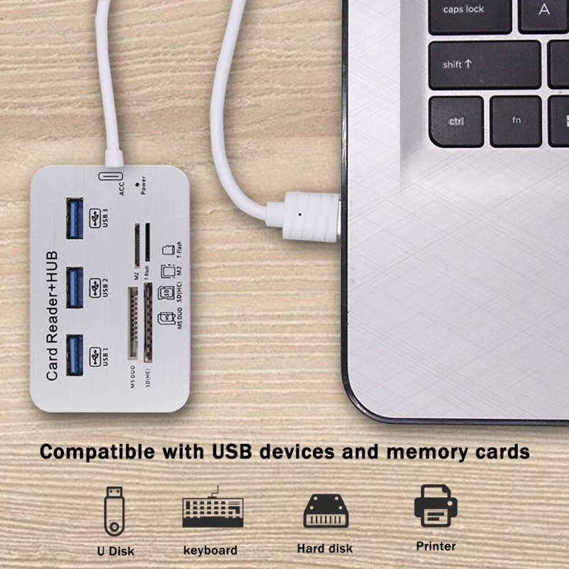 集線器 USB 3.0 分離器 USB 集線器 2.0 多 7 端口帶 USB 讀卡器 MS M2 SD MMC TF 一體機適用於 PC 電腦配件
