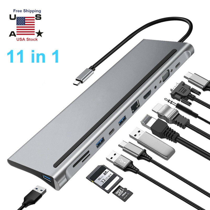 11 合 1 Type-C 集線器 USB3.0 多接口擴展 USB C 集線器適用於 Apple HuaweiLlaptop 擴展塢 USB C 轉 HDMI RJ45