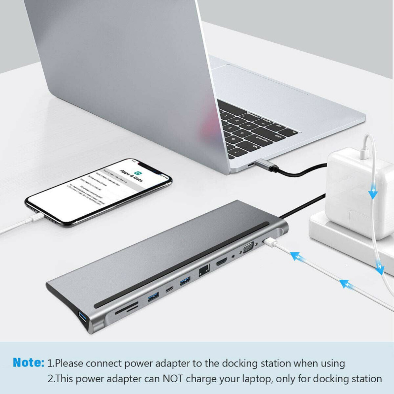 11 合 1 Type-C 集線器 USB3.0 多接口擴展 USB C 集線器適用於 Apple HuaweiLlaptop 擴展塢 USB C 轉 HDMI RJ45