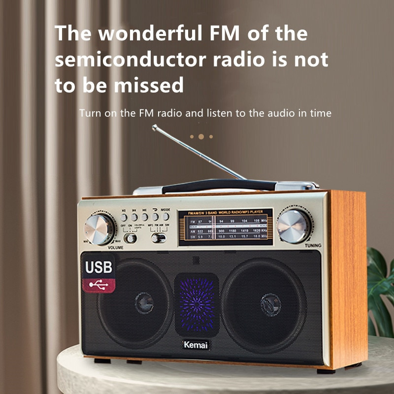 復古無線藍牙音箱高音質便攜木質家用全波段FM收音機低音砲手機播放器TF卡USB