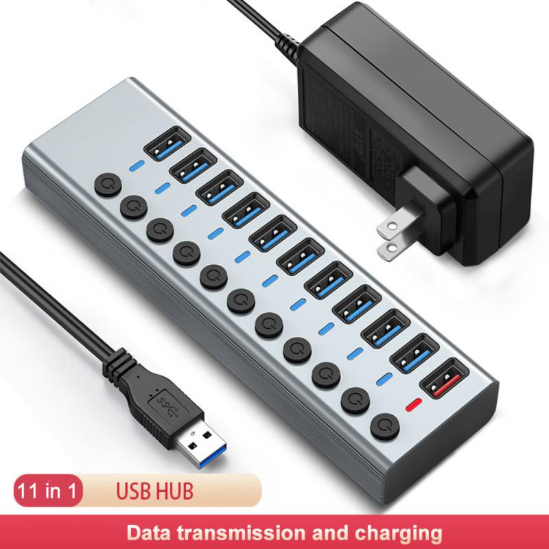 USB 3.0 集線器 USB 集線器 3.0 多 USB 分配器使用電源適配器 5 8 11 端口多擴展器 2.0 USB3 集線器帶開關適用於 PC