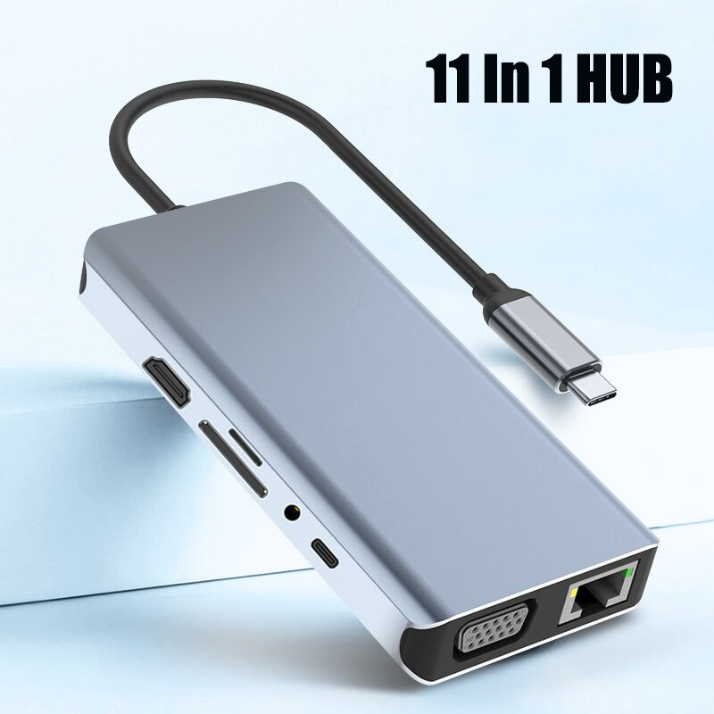 USB HUB To HDMI-compatation VGA PD RJ45 TF SD Reader Adapter Dock USB3.0 11 Splitter Port Dock Type C HUB For Macbook Air M1 Pro
