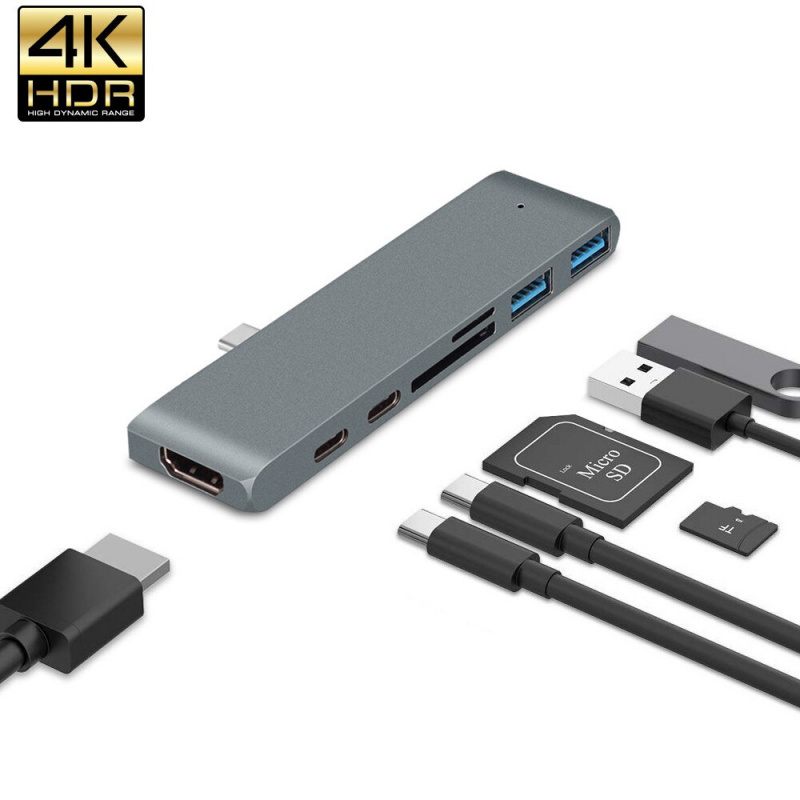 USB C HUB 轉 USB 3.0 適配器 Thunderbolt 3 HUB+TF SD 插槽 Type-C 數據端口 HDMI 兼容集線器 適用於 Macbook Pro Air 小米筆記本電腦