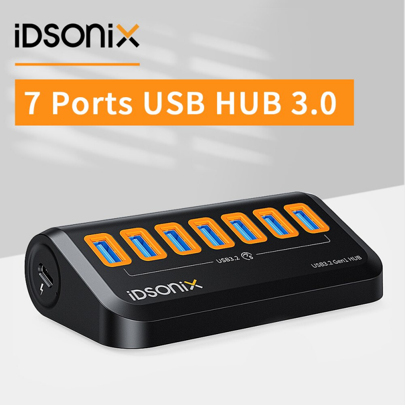 iDsonix USB 3.0 集線器 7 端口供電 USB 集線器 5Gbps C 型到 USB 3.2 Gen1 集線器，帶 USB C 到 USB 適配器，適用於筆記本電腦 iMac Surface