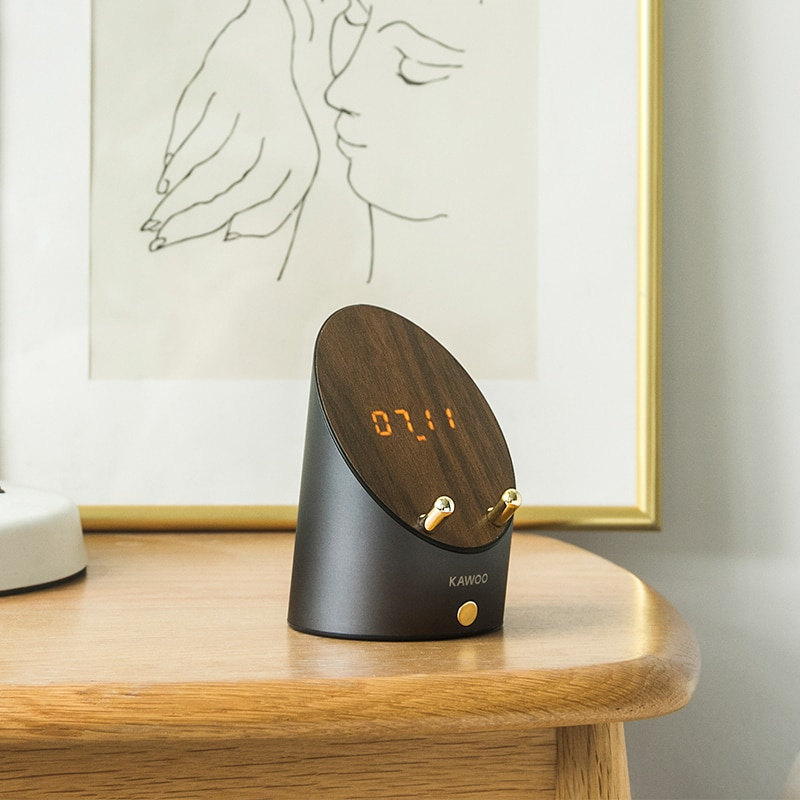KAWOO 智能音箱木製鬧鐘無線智能音箱便攜式迷你桌面音樂環繞聲音頻電話架