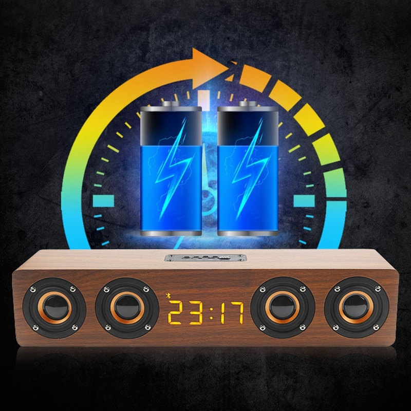20W 木製無線藍牙音箱電視條形音箱 HIFI 立體聲環繞 LED 顯示屏音樂音箱帶 FM 收音機鬧鐘 AUX